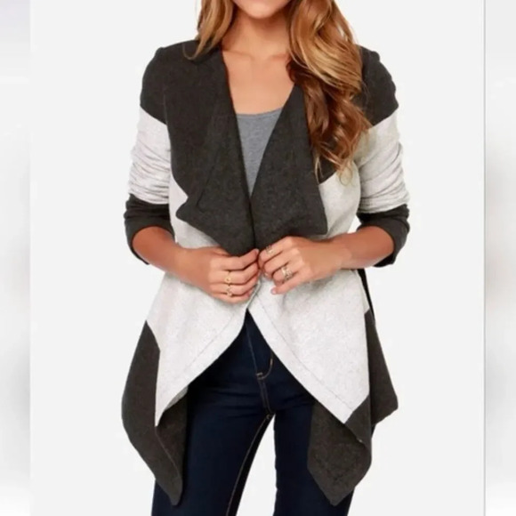 BB DAKOTA | Black Gray Belted Wrap Sweater Coat Wool Blend Katia | Medium - Picture 1 of 12